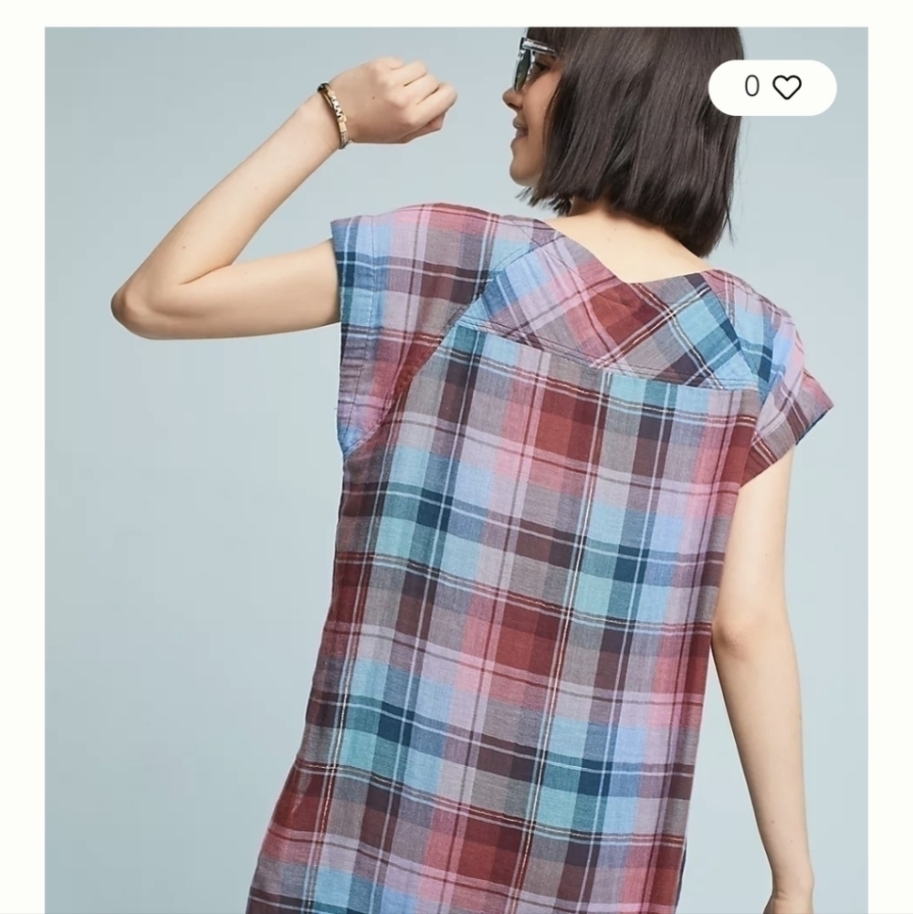 Anthropologie Akemi + Kin Cap Sleeve Plaid Tunic Top - Picture 3 of 9